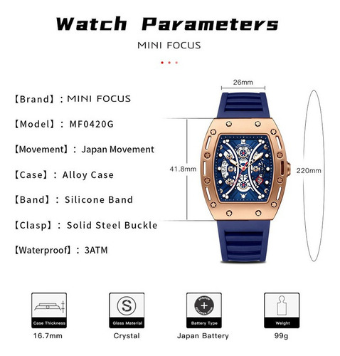 Relojes De Lujo Mini Focus Square Skeleton Para Hombre