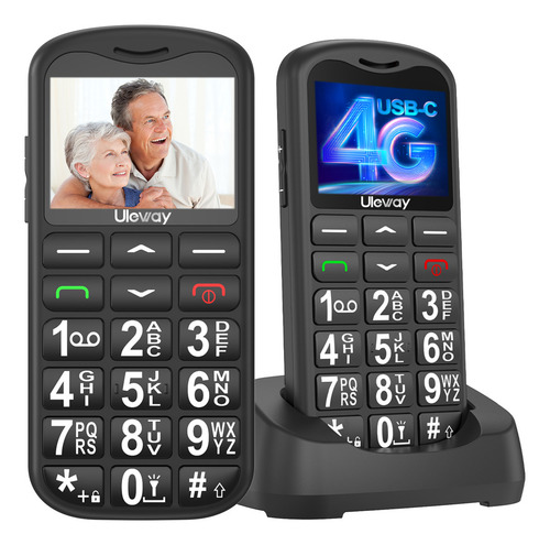 Celular 4g Uleway Para Personas Mayores Color Negro Con Base Negro