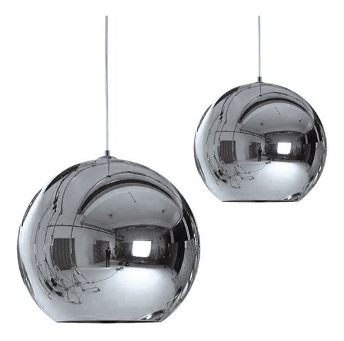 Colgante Globo M Vidrio Cromo 6 Luces E27 Base Lineal P/ Led