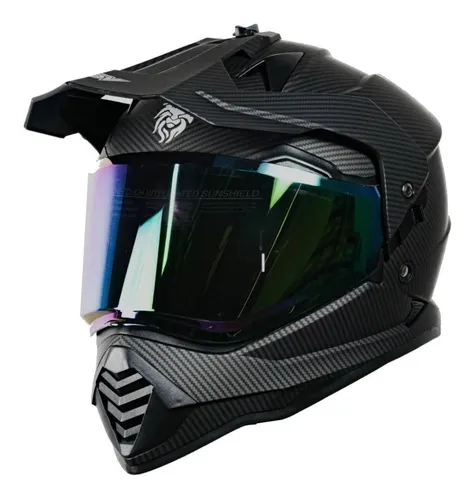 WOW casco de fibra de carbono, completo, para moto enduro, negro, L,  cubierta coloreada