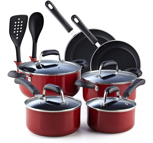 Bateria De Cocina Cook N Home Pack 12 Rojo Antiadherente