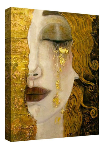 Cuadro Decorativo Canvas Coleccion Gustav Klimt 60x45 Color Lagrimas De Oro Armazón Natural
