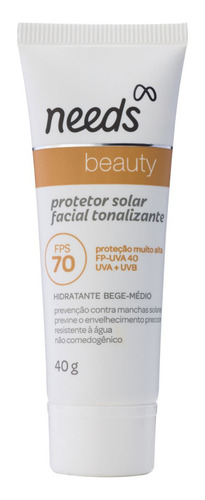 Needs Beauty Protetor Solar Facial Fps 70 Bege Medio 40g