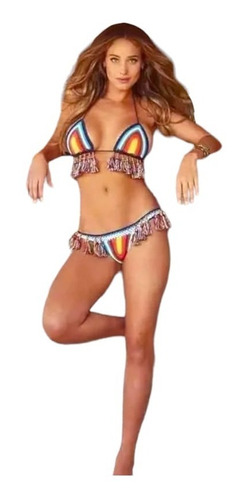 Traje De Baño Tejido Colores Bikini Borlas Sexy Girlboss