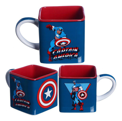 Caneca Capitão América 3d Cubo Cerâmica 300ml Oficial Marvel