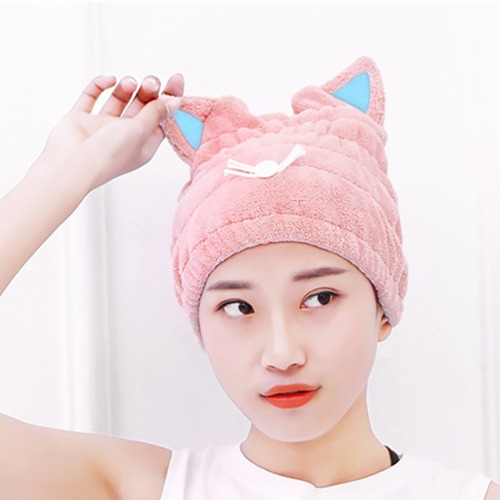 Gorro De Pelo Seco De Oreja De Gato Suave Y Absorbente De Co