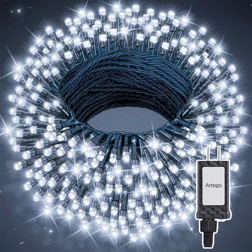 Luces Serie 200 Led Color Luz Blanca Color Cable Verde Oscuro Artego Interior Exterior Decoración Navidad Árbol Navidad Eventos Bodas Led Christmas String Lights Waterproof 8 Modos Uso Temporizador