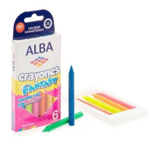 Crayon Escolar Alba Fantasy Fluo Con Brillo X6