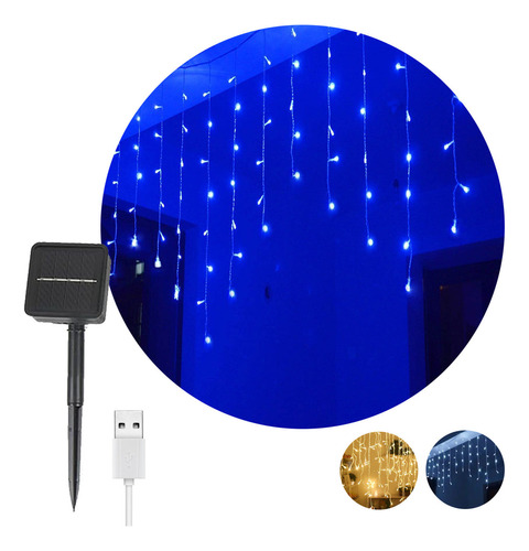 Cortina Led 100 Luces Usb Y Carga Solar Decoracion Efectos