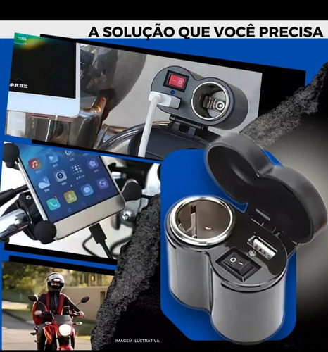 Tomada 12v Usb Moto Carregador Celular Adaptador Isqueiro