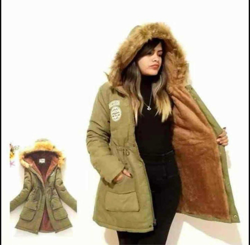 Parka De Dama, Army Con Corderito Y Capucha