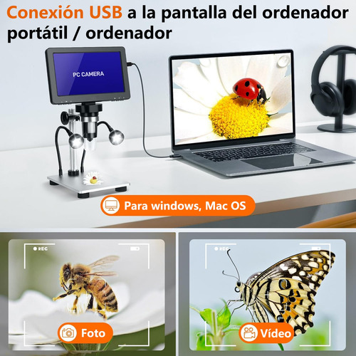 Microscopio Digital Lcd 7 In Con Aumento 1200x 1080hd 32g Sd