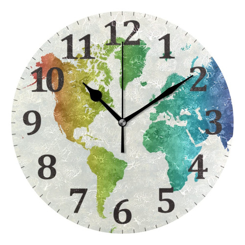 Reloj Pared Diseño Mapa Mundo Acuarela Arco Iris 9.8 