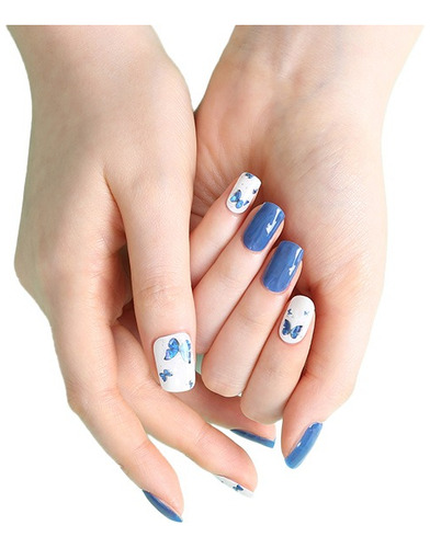 Uñas Sticker Efecto Gel Tiolla Butterfly Garden Blue