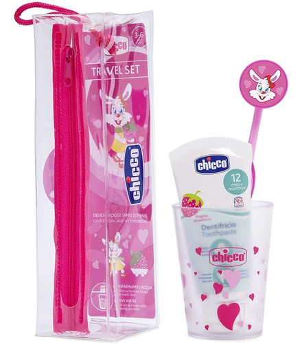 Set Cuidado Oral / Cepillo +  Vaso + Pasta + Estuche Rosado