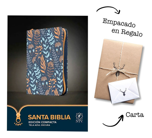 Biblia Ntv Compacta Azul Oscuro Flores