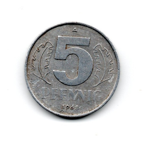 Alemania Republica Democratica Moneda 5 Pfennig 1968 Km#9.1