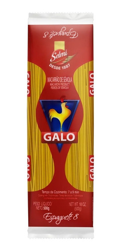 Macarrão De Sêmola Espaguete 8 Galo Pacote 500g
