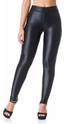 Cal a Legging Cirr Efeito Couro Colada Barato Balada Brilho