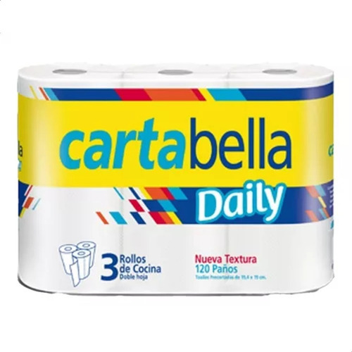 Imagen 2 de 6 de Rollo De Cocina Doble Hoja Cartabella Daily Servilletas X3