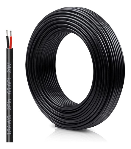 18gauge Cable Eléctrico 2 Conductores, 65.6ft Negro Pvc Caso