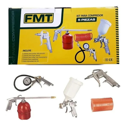 Kit 5 Piezas Para Compresor Pistola Pintar Inflador Calibre 