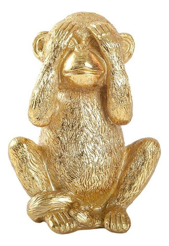 Escultura Em Resina Dourada De Três Macacos Sábios, Veja