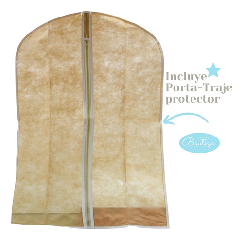 Traje Ropon Bautizo Niño + Kit Vela Traje Bautizo Bebé Oval Beige Talla 2 (12-24 Meses)
