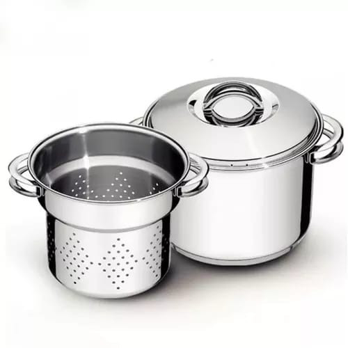 Imagen 2 de 12 de Olla + Cozzi Pasta Colapasta 65500/400 Tramontina Solar 24cm 7.8 Litros Acero Inoxidable 18/10 Triple Fondo