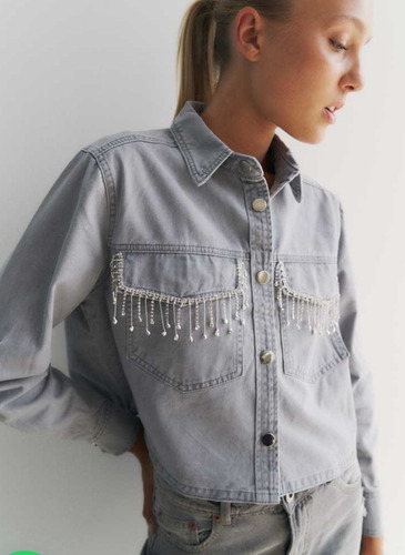 Campera Chaqueta Importada Mujer Bordada Brillo Stras Flecos