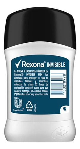 Desodorante Rexona Barra Men Invisible 72h Antitranspirante