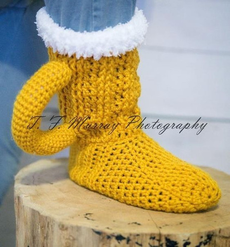 Pantuflas Botas Tarro De Cerveza Tejidas Crochet 