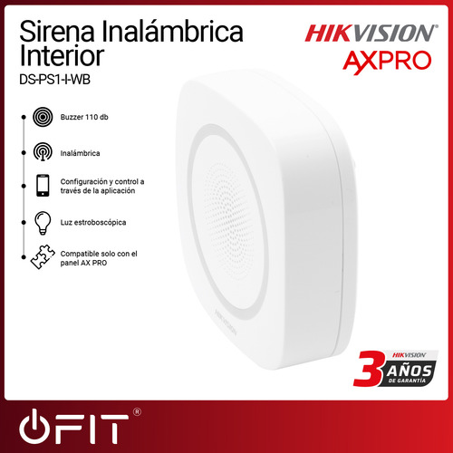 Sirena Inalámbrica Interior Hikvision Axpro 110db