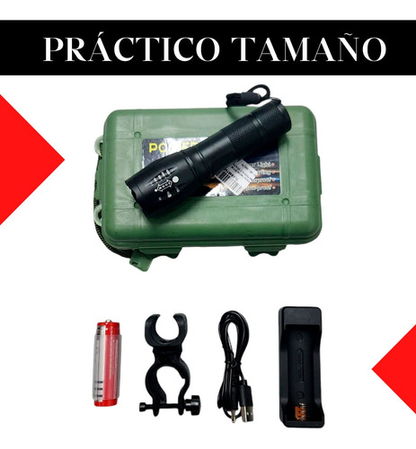 Linterna Táctica Militar Led Multiuso Caza Camping Carga Usb Blanco Negro