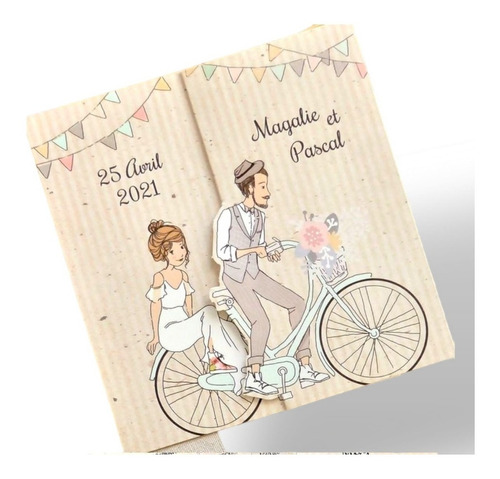 36 Tarjetas Matrimonio Novios En Bicicleta  3 Docenas