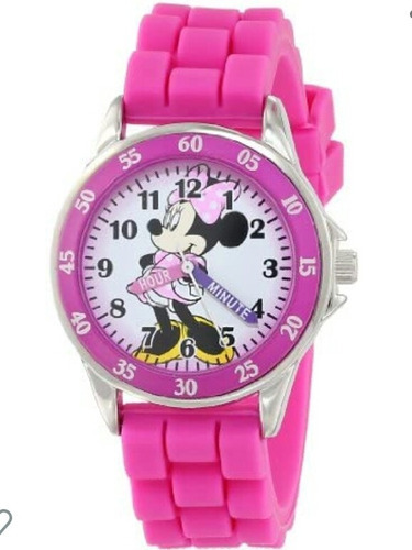 Disney Mn1157 Reloj Rosa De Minnie Mouse Con Malla De Goma Color de la correa Rosa chicle Color del bisel Rosa chicle Color del fondo Blanco