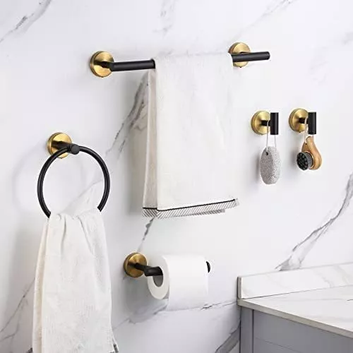  Juego de accesorios de baño, juego de accesorios de baño de  acero inoxidable SUS304, color negro, incluye toallero de baño de 12  pulgadas, soporte para papel higiénico y gancho para toallas
