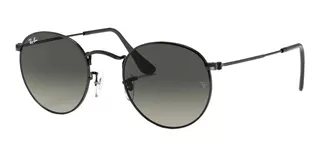 Óculos de sol Ray-Ban Round Flat Lenses Large armação de metal cor polished black, lente grey de cristal degradada, haste polished black de metal - RB3447N