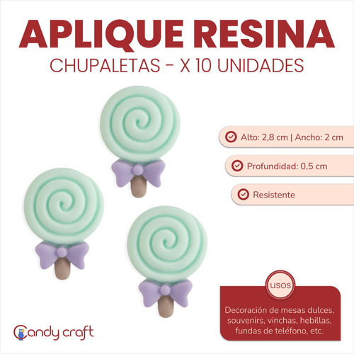 Aplique De Resina Chupaletas X 10 Unidades Deco Souvenirs