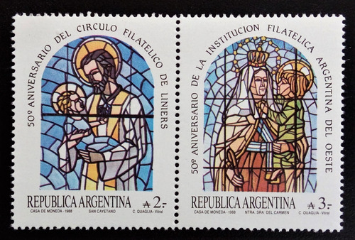 Argentina Arte, Gj 2410-1 Vitrales Se Tenant 88 Mint L15615