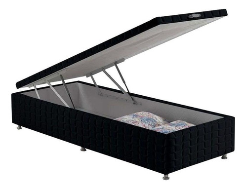 Cama Box Baú Universal Solteiro Bordado Black (88x188x35)