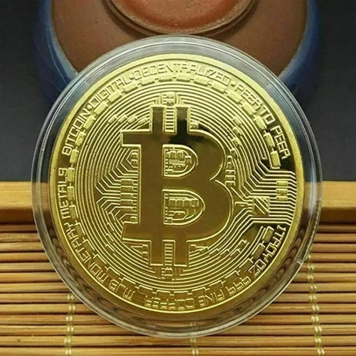 Moneda Bitcoin Chapada En Oro Blister De Colección Artesanal