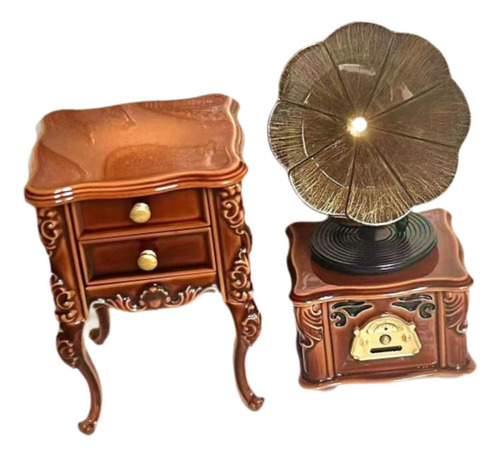Mini Fonógrafo Gramófono En Miniatura Con Mueble,