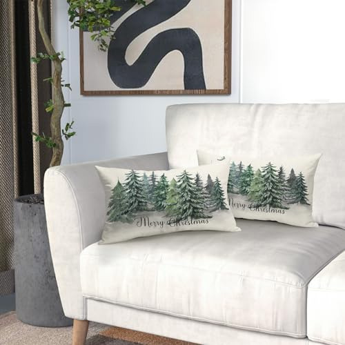 Juego De 2 Fundas De Almohada Lumbar 30 X 50 Cm Árbol Navida