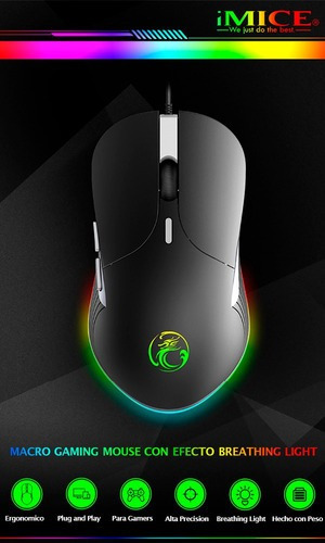 Cable Mouse H'maston X6 Rgb reforzado con 6 botones LED de 1,80 m color negro
