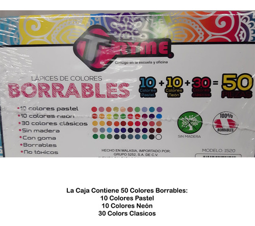 50 Colores Tryme Borrables Pastel Neón Y Clásicos