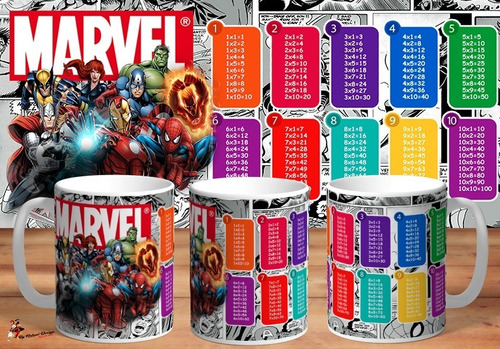 Taza Tablas De Multiplicar Con Superheroes Avengers Marvel