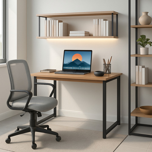 Mesa Escritório 90cm Mdf Aço Moderna E Funcional