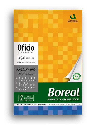 Resmas Boreal Oficio 75 Grs Caja X 5 Unidades