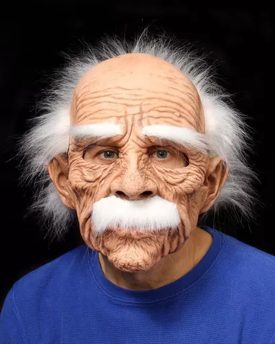 Máscara Cientista Bigode Cabelo Branco Velho Óculos